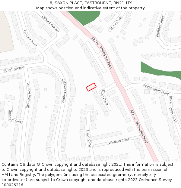 8, SAXON PLACE, EASTBOURNE, BN21 1TY: Location map and indicative extent of plot