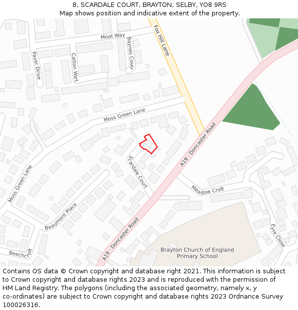 8, SCARDALE COURT, BRAYTON, SELBY, YO8 9RS: Location map and indicative extent of plot