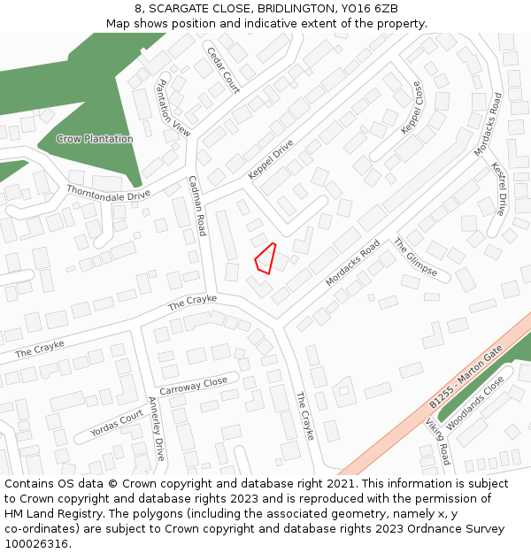8, SCARGATE CLOSE, BRIDLINGTON, YO16 6ZB: Location map and indicative extent of plot
