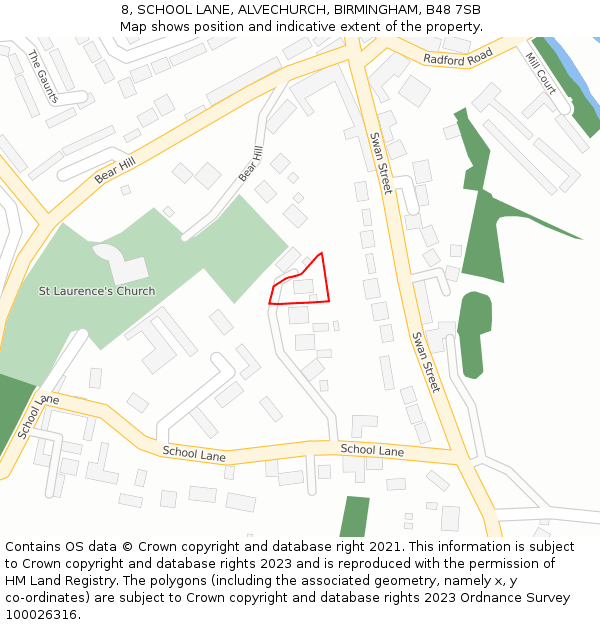 8, SCHOOL LANE, ALVECHURCH, BIRMINGHAM, B48 7SB: Location map and indicative extent of plot