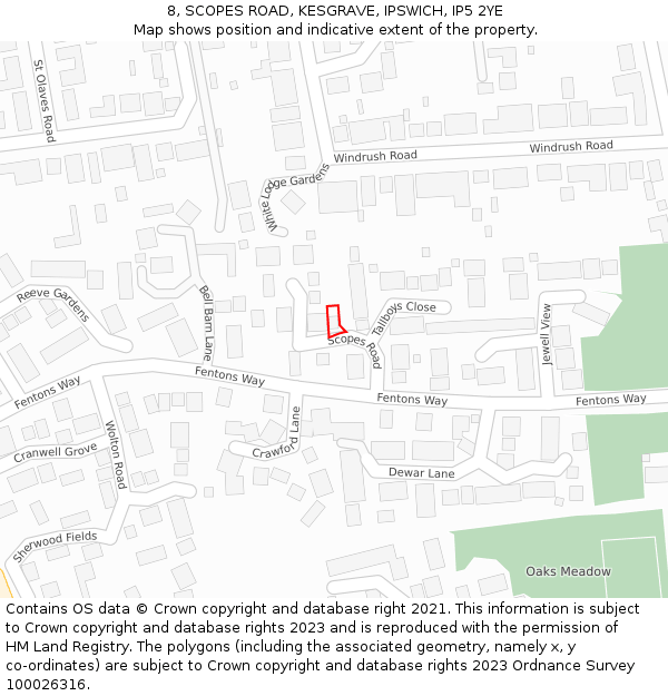 8, SCOPES ROAD, KESGRAVE, IPSWICH, IP5 2YE: Location map and indicative extent of plot