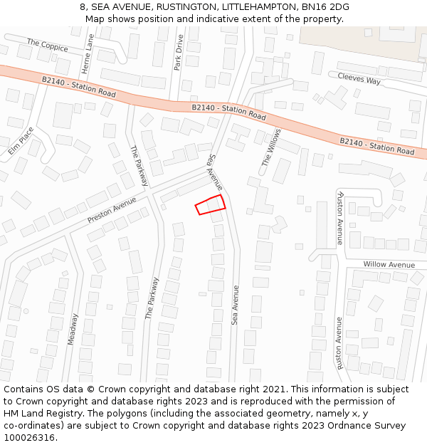 8, SEA AVENUE, RUSTINGTON, LITTLEHAMPTON, BN16 2DG: Location map and indicative extent of plot