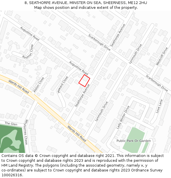 8, SEATHORPE AVENUE, MINSTER ON SEA, SHEERNESS, ME12 2HU: Location map and indicative extent of plot