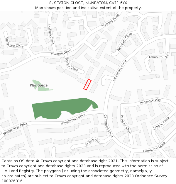 8, SEATON CLOSE, NUNEATON, CV11 6YX: Location map and indicative extent of plot