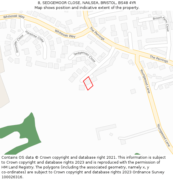 8, SEDGEMOOR CLOSE, NAILSEA, BRISTOL, BS48 4YR: Location map and indicative extent of plot