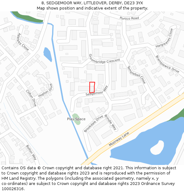 8, SEDGEMOOR WAY, LITTLEOVER, DERBY, DE23 3YX: Location map and indicative extent of plot