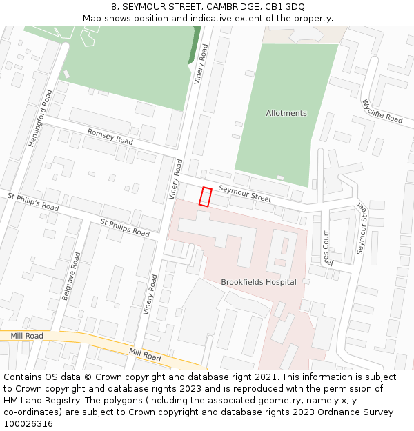 8, SEYMOUR STREET, CAMBRIDGE, CB1 3DQ: Location map and indicative extent of plot