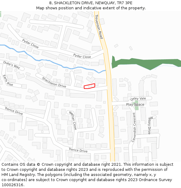 8, SHACKLETON DRIVE, NEWQUAY, TR7 3PE: Location map and indicative extent of plot