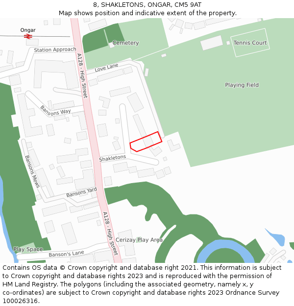 8, SHAKLETONS, ONGAR, CM5 9AT: Location map and indicative extent of plot