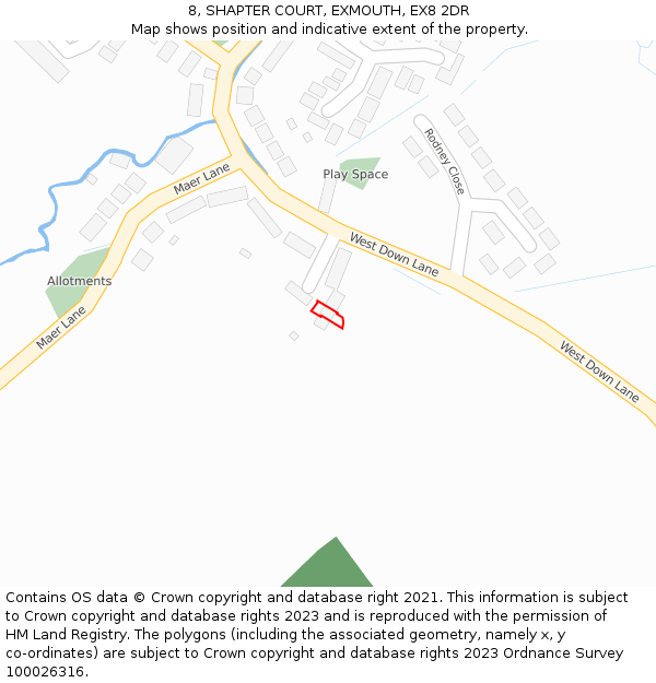 8, SHAPTER COURT, EXMOUTH, EX8 2DR: Location map and indicative extent of plot