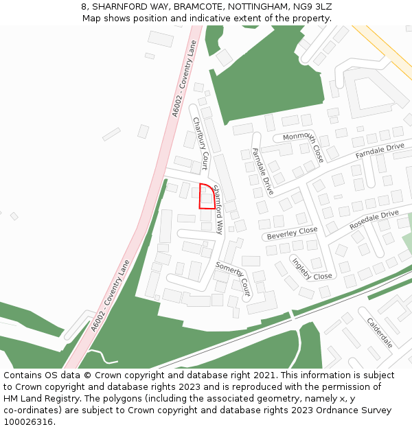 8, SHARNFORD WAY, BRAMCOTE, NOTTINGHAM, NG9 3LZ: Location map and indicative extent of plot
