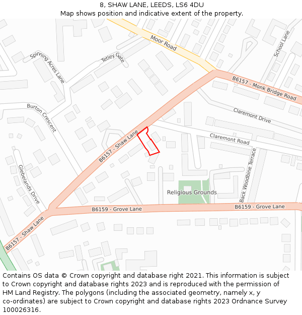 8, SHAW LANE, LEEDS, LS6 4DU: Location map and indicative extent of plot