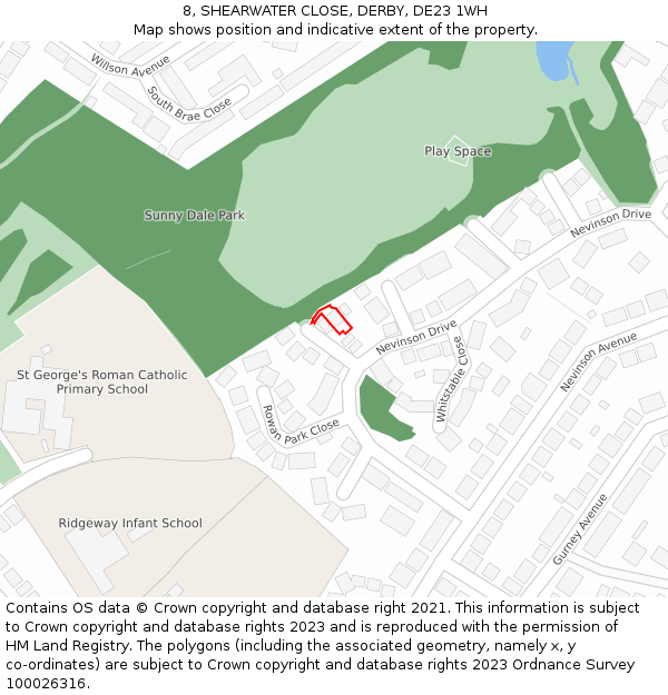 8, SHEARWATER CLOSE, DERBY, DE23 1WH: Location map and indicative extent of plot