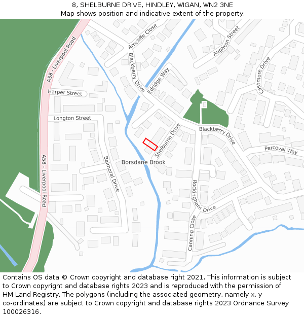 8, SHELBURNE DRIVE, HINDLEY, WIGAN, WN2 3NE: Location map and indicative extent of plot
