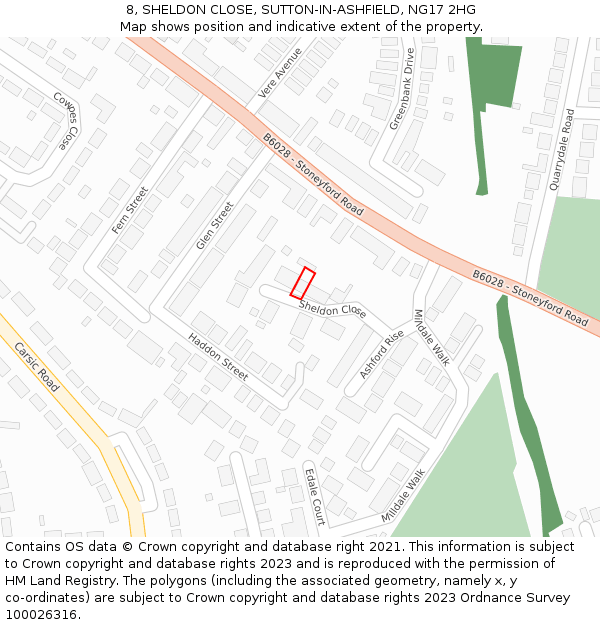 8, SHELDON CLOSE, SUTTON-IN-ASHFIELD, NG17 2HG: Location map and indicative extent of plot
