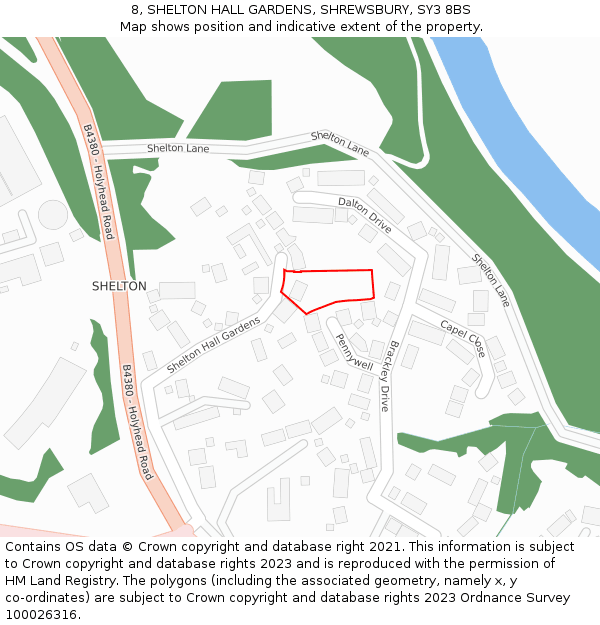 8, SHELTON HALL GARDENS, SHREWSBURY, SY3 8BS: Location map and indicative extent of plot