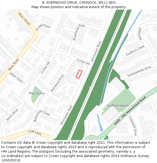 8, SHERWOOD DRIVE, CANNOCK, WS11 6EG: Location map and indicative extent of plot