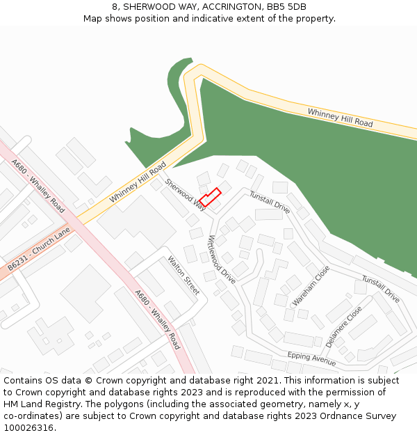 8, SHERWOOD WAY, ACCRINGTON, BB5 5DB: Location map and indicative extent of plot