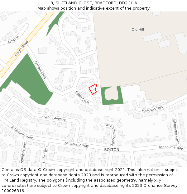 8, SHETLAND CLOSE, BRADFORD, BD2 1HA: Location map and indicative extent of plot