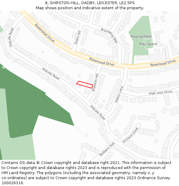 8, SHIPSTON HILL, OADBY, LEICESTER, LE2 5PS: Location map and indicative extent of plot
