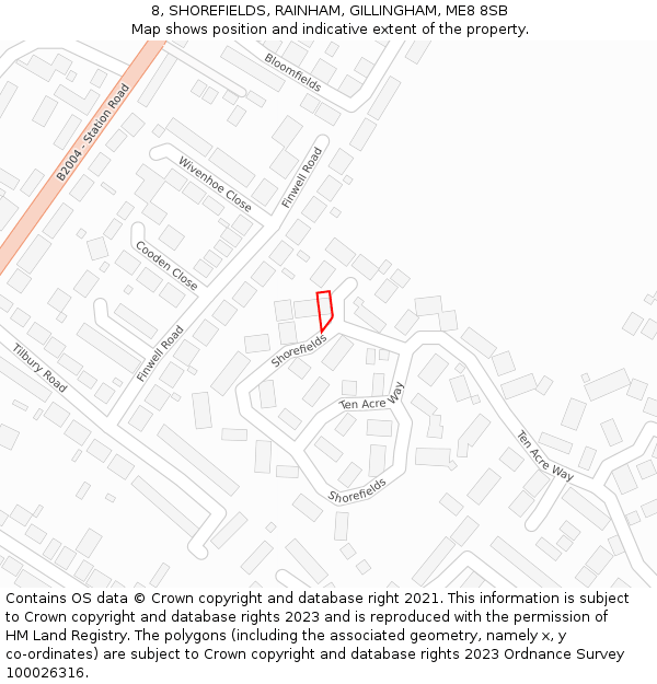 8, SHOREFIELDS, RAINHAM, GILLINGHAM, ME8 8SB: Location map and indicative extent of plot
