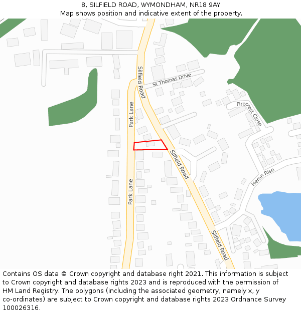 8, SILFIELD ROAD, WYMONDHAM, NR18 9AY: Location map and indicative extent of plot