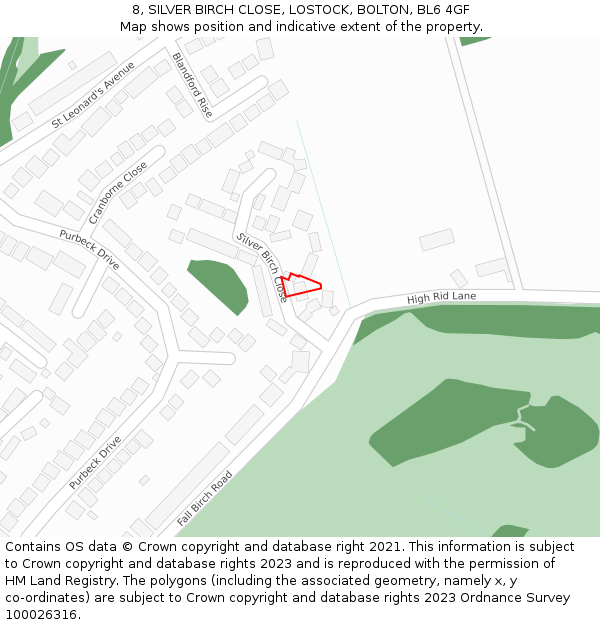 8, SILVER BIRCH CLOSE, LOSTOCK, BOLTON, BL6 4GF: Location map and indicative extent of plot