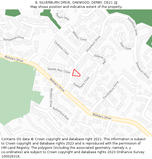 8, SILVERBURN DRIVE, OAKWOOD, DERBY, DE21 2JJ: Location map and indicative extent of plot