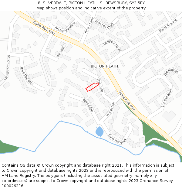 8, SILVERDALE, BICTON HEATH, SHREWSBURY, SY3 5EY: Location map and indicative extent of plot