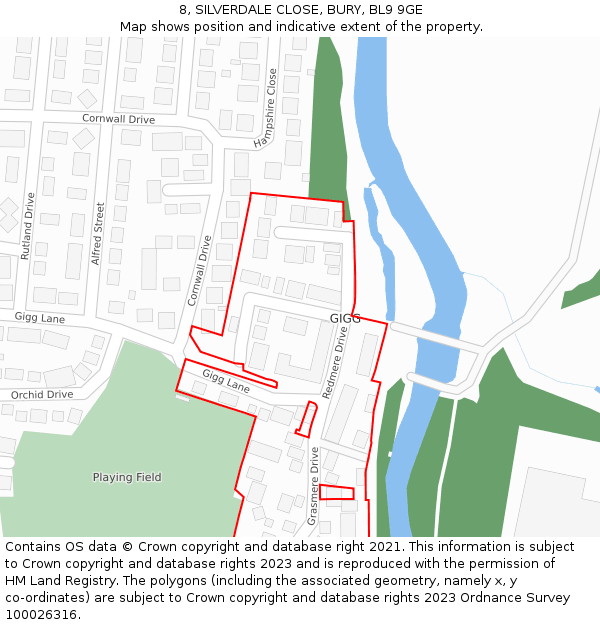 8, SILVERDALE CLOSE, BURY, BL9 9GE: Location map and indicative extent of plot