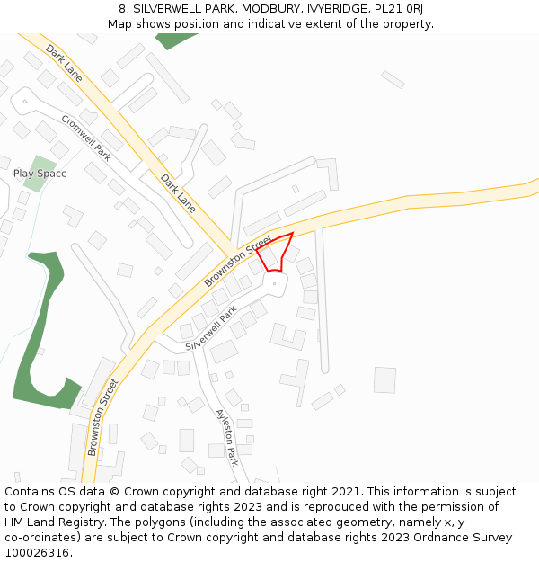 8, SILVERWELL PARK, MODBURY, IVYBRIDGE, PL21 0RJ: Location map and indicative extent of plot