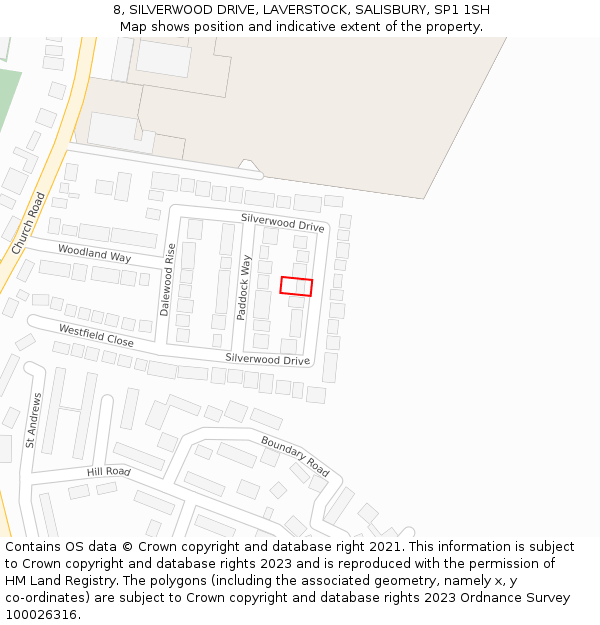 8, SILVERWOOD DRIVE, LAVERSTOCK, SALISBURY, SP1 1SH: Location map and indicative extent of plot