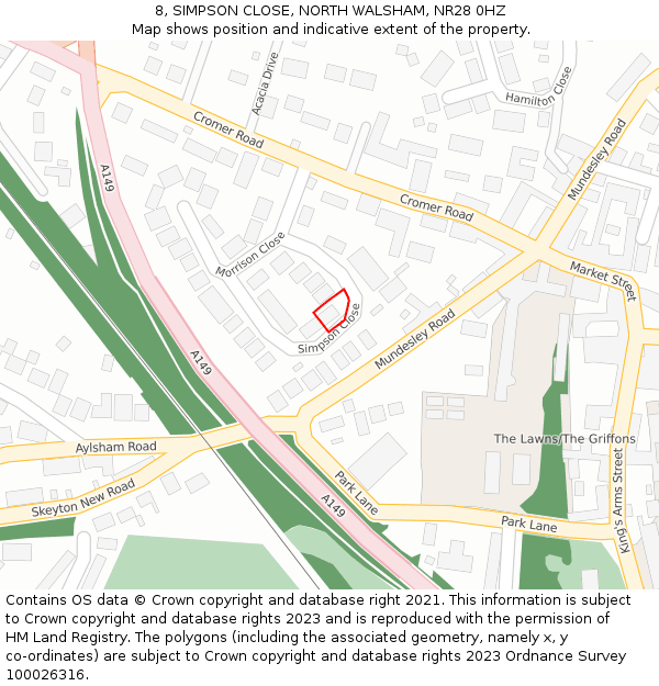 8, SIMPSON CLOSE, NORTH WALSHAM, NR28 0HZ: Location map and indicative extent of plot