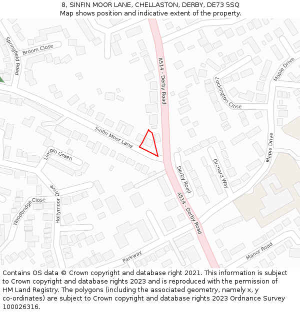 8, SINFIN MOOR LANE, CHELLASTON, DERBY, DE73 5SQ: Location map and indicative extent of plot