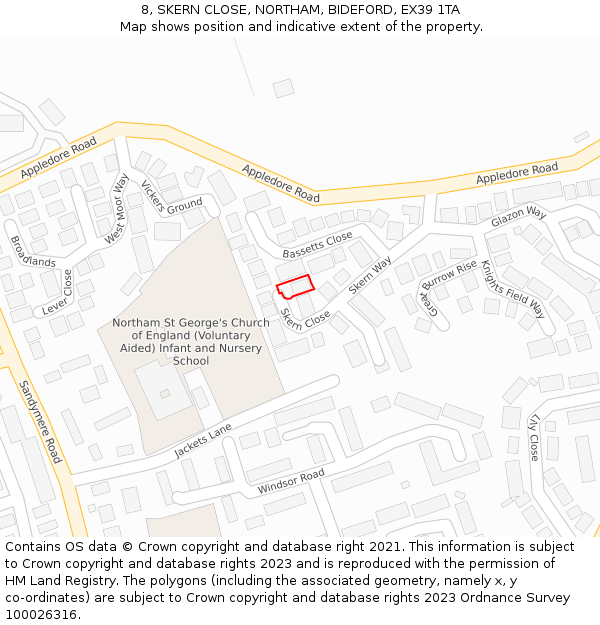 8, SKERN CLOSE, NORTHAM, BIDEFORD, EX39 1TA: Location map and indicative extent of plot