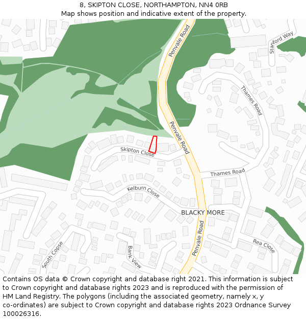 8, SKIPTON CLOSE, NORTHAMPTON, NN4 0RB: Location map and indicative extent of plot