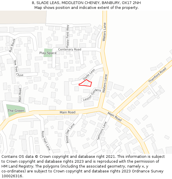8, SLADE LEAS, MIDDLETON CHENEY, BANBURY, OX17 2NH: Location map and indicative extent of plot