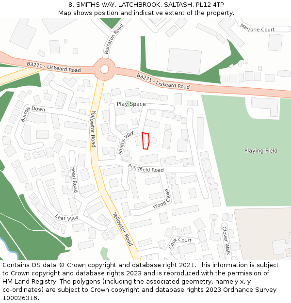 8, SMITHS WAY, LATCHBROOK, SALTASH, PL12 4TP: Location map and indicative extent of plot