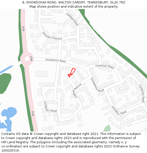 8, SNOWDONIA ROAD, WALTON CARDIFF, TEWKESBURY, GL20 7RZ: Location map and indicative extent of plot