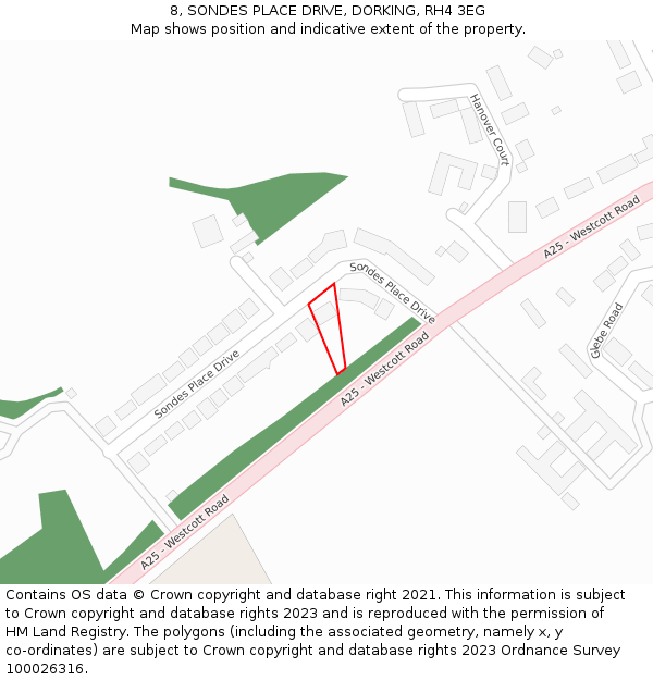 8, SONDES PLACE DRIVE, DORKING, RH4 3EG: Location map and indicative extent of plot