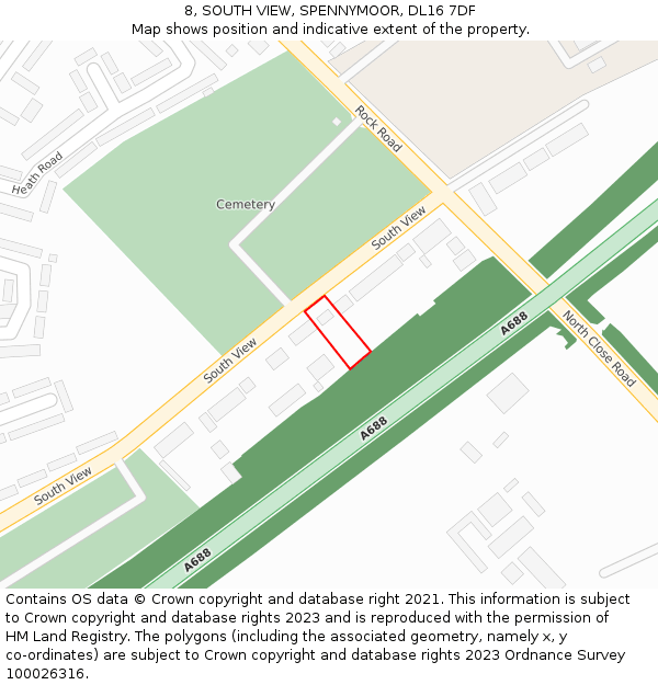 8, SOUTH VIEW, SPENNYMOOR, DL16 7DF: Location map and indicative extent of plot