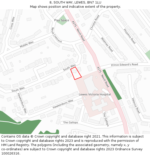 8, SOUTH WAY, LEWES, BN7 1LU: Location map and indicative extent of plot