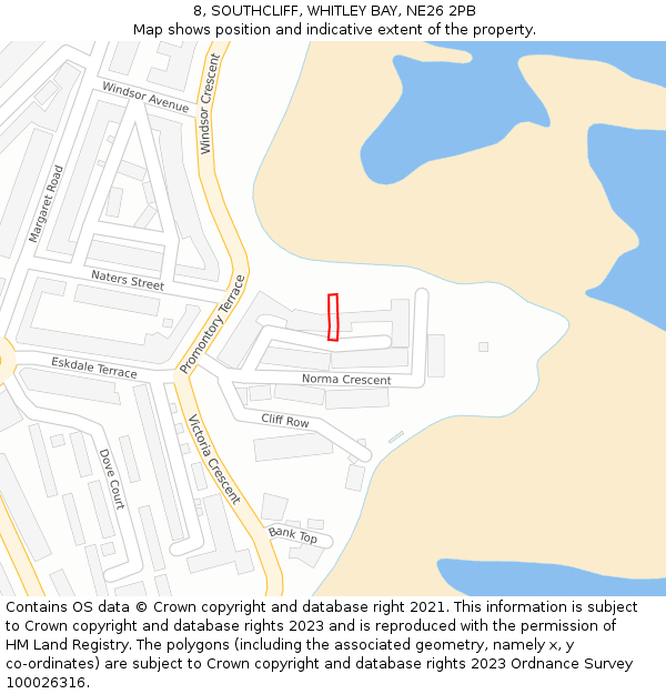 8, SOUTHCLIFF, WHITLEY BAY, NE26 2PB: Location map and indicative extent of plot