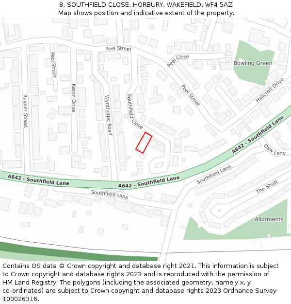8, SOUTHFIELD CLOSE, HORBURY, WAKEFIELD, WF4 5AZ: Location map and indicative extent of plot