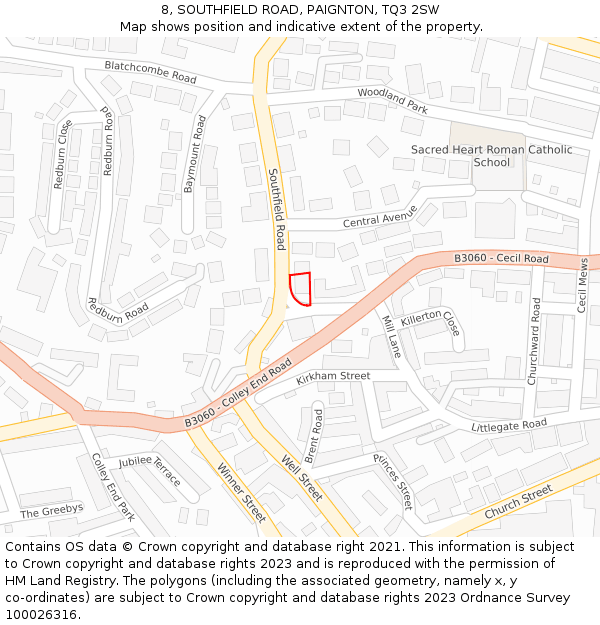 8, SOUTHFIELD ROAD, PAIGNTON, TQ3 2SW: Location map and indicative extent of plot