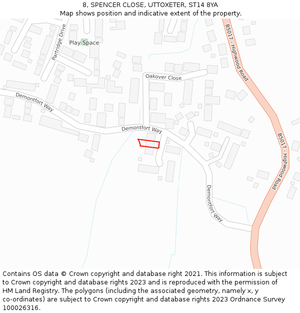 8, SPENCER CLOSE, UTTOXETER, ST14 8YA: Location map and indicative extent of plot