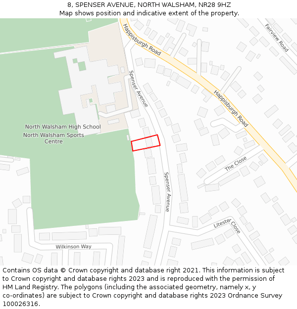 8, SPENSER AVENUE, NORTH WALSHAM, NR28 9HZ: Location map and indicative extent of plot
