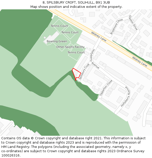 8, SPILSBURY CROFT, SOLIHULL, B91 3UB: Location map and indicative extent of plot