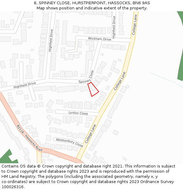 8, SPINNEY CLOSE, HURSTPIERPOINT, HASSOCKS, BN6 9AS: Location map and indicative extent of plot