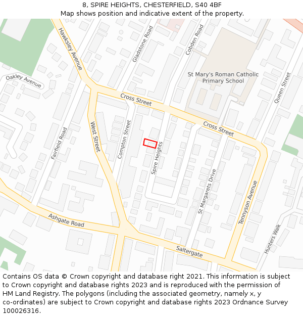 8, SPIRE HEIGHTS, CHESTERFIELD, S40 4BF: Location map and indicative extent of plot